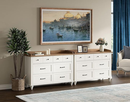 Dresser for Bedroom with 12 Drawers, Large Kids Dressers with Wide Chest of Drawers, Mid Century Modern Baby Wooden Closet Storage Organizer for Living Room, Nursery, Hallway, White