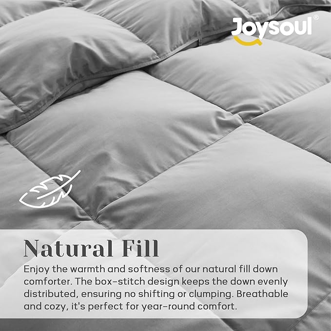 Joysoul Twin Size Down Comforter - All Season Ultra Soft Goose Down & Feather Fiber Fill, Luxury Hotel Dark Gray Duvet Insert with Corner Tabs (68" X 88")