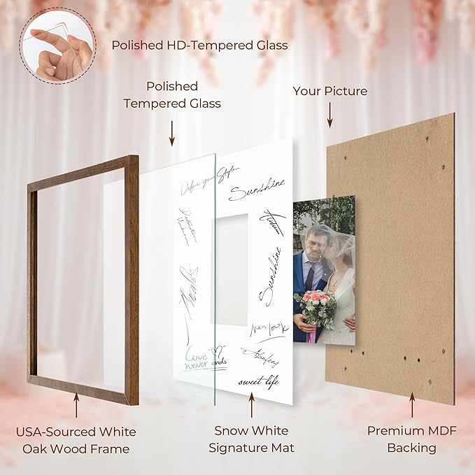 Axeman 11x14 Signature Picture Frame - Solid Oak Wood 11x14 Picture Frame With Mat to 5x7, Graduation Wedding Birthday Guest Book Party Signing, Hanging Hardware Included, Walnut