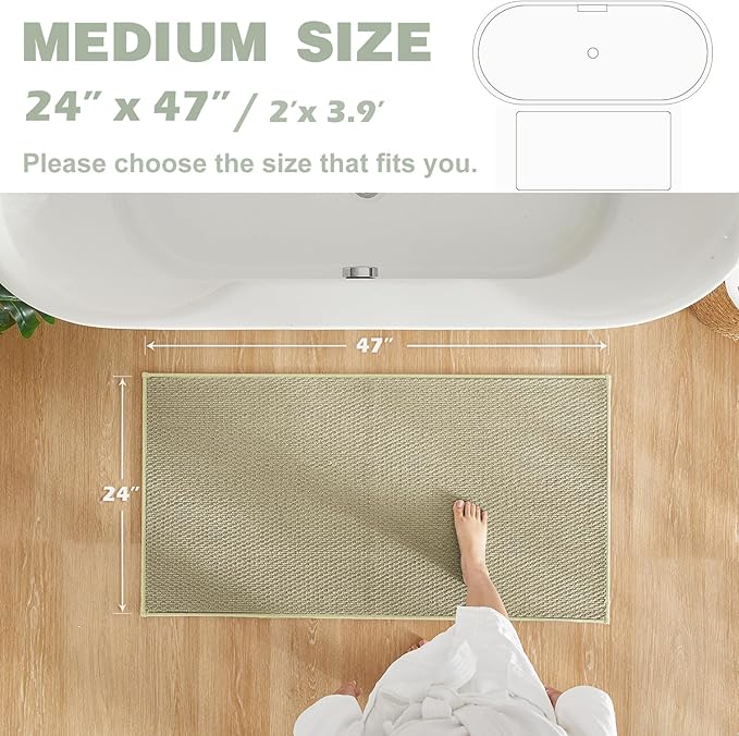 Bathroom Rugs Non Slip Washable, Super Absorbent Thin Bath Mat Quick Dry Low Pile Bathroom Rug, Sage 24"x47"