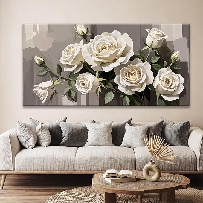 Tsomzxng Large Canvas Art Wall Decor White Flowers Wall Art Picture Modern Landscape Wildflower Artwork Painting Home Wall Decor For Living Room Bedroom Home Office Prints Artwork 29"X 58"