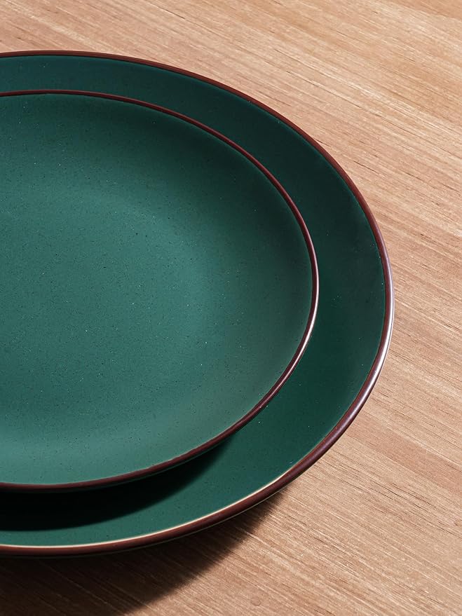 Famiware Venus Ceramic Plates and Bowls Sets, Speckled Dinnerware Dish Sets for 8 (24 Pieces) - Microwave and Dishwasher Safe, Matte Dark Green