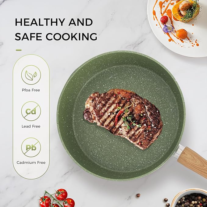 MAISON ARTS 17 Piece Pots and Pans Set Non Stick, Kitchen Cookware Sets with Nonstick Granite Stone Coating, Suitable for Induction Cooktops, Green