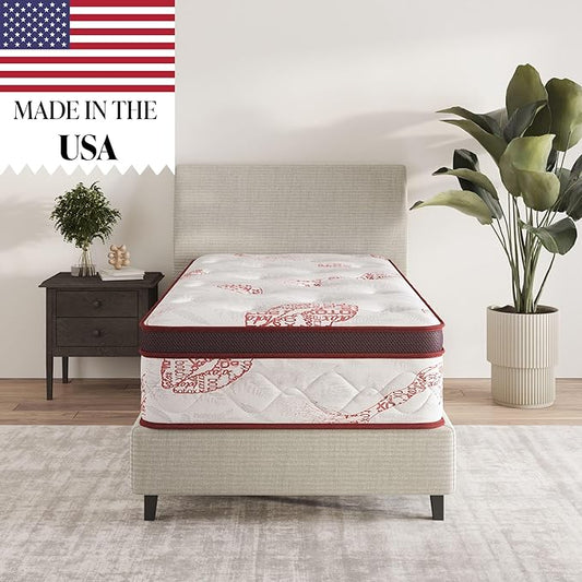 Ottomanson Twin 13" Luxury I Eurotop Mattress, Medium-Firm Memory Foam Comfort - Made in USA - Premium Quilted Cover Mattress - Fiberglass-Free - Bed in a Box