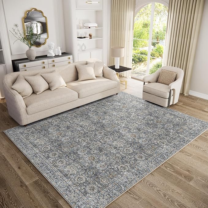 8x10 Washable Area Rugs Ultral Soft Non-Slip Stain Resistant Vintage Boho Large Carpet for High-Traffic Living Room & Dining Room