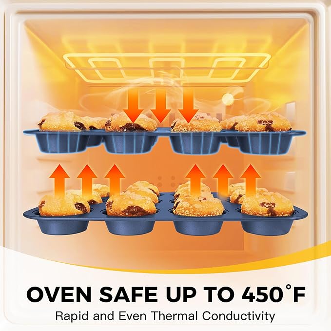 HONGBAKE Bakeware Sets, Baking Pans Set, Nonstick Oven Pan for Kitchen with Wider Grips, 10-Piece Including Rack, Cookie Sheet, Cake Pans, Loaf Pan, Muffin Pan, Pizza Pan - Blue