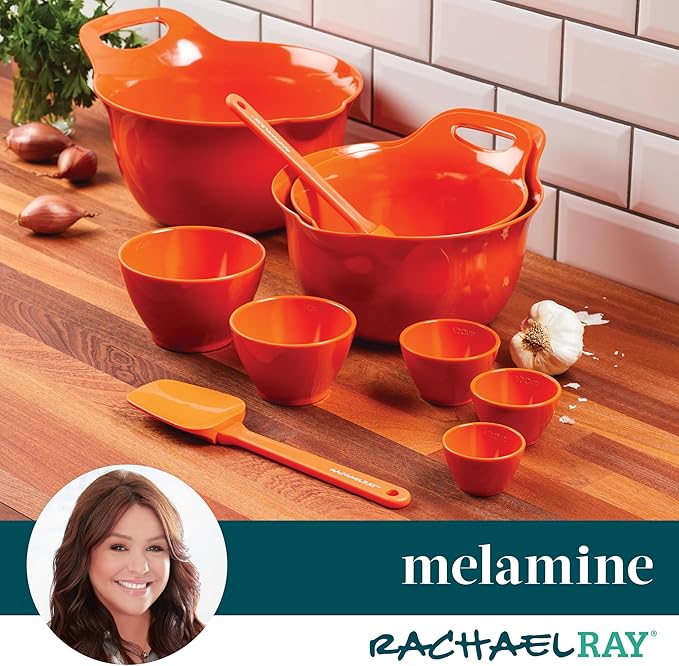 Rachael Ray Pantryware Mixing Bowl Measuring Cup and Utensil Set, 10 Piece, Orange