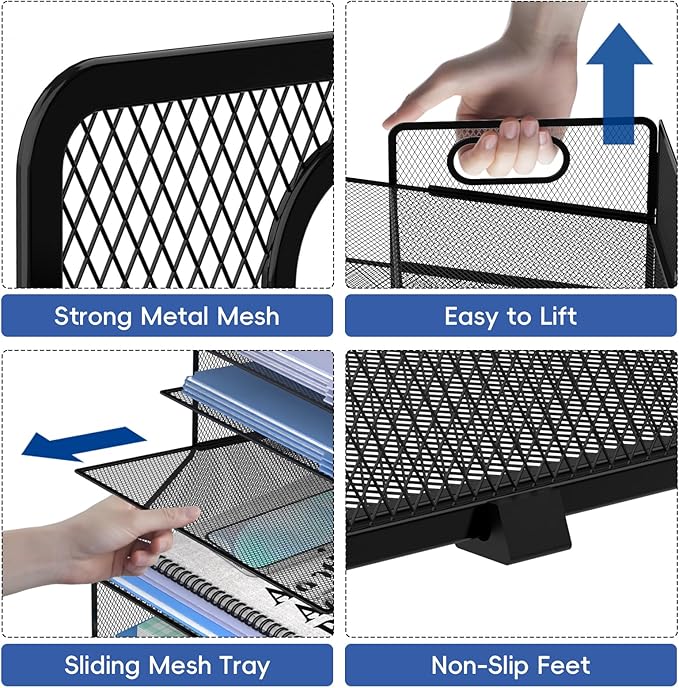 SUPEASY 5-Tier Desk File Organizer, Metal Letter Paper Tray, Desk Organizers and Accessories for Home Office Supplies, Black