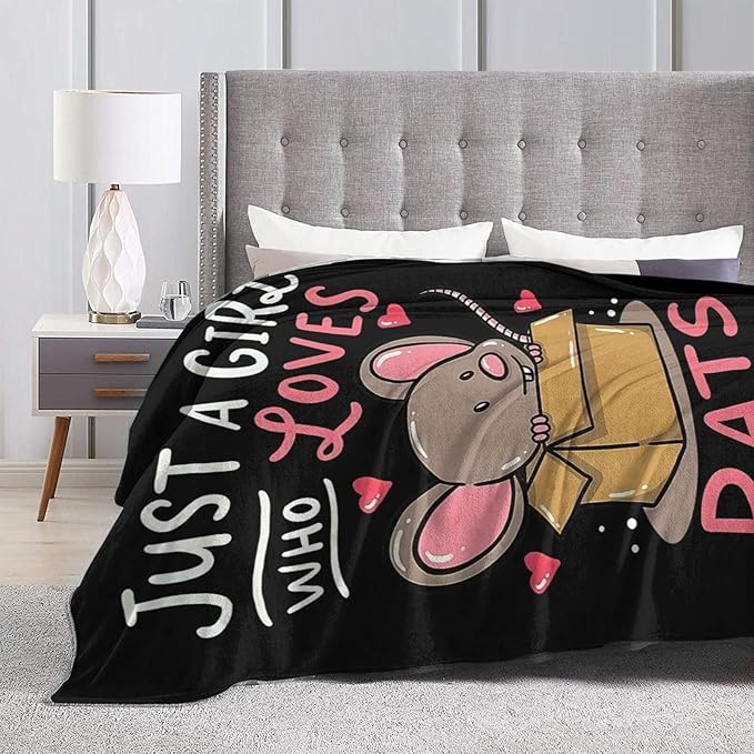 Just A Girl Who Loves Rats Blanket Soft Cozy Mouse Rat Plush Throw Blanket Warm Animal Flannel Fleece Stuff Decor Blanket Gifts for Lover Teens Kids Girls Boys Women Adults Bed Travel 50"x60"