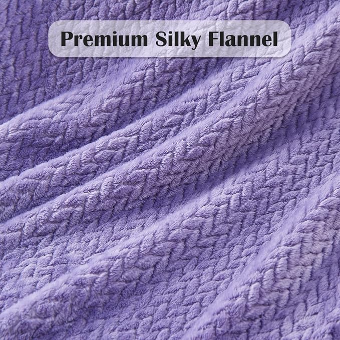 NEWCOSPLAY Super Soft Queen Blanket Lavender Premium Silky Flannel Fleece Leaves Pattern Lightweight Bed Blanket All Season Use (Lavender, Queen(90"x90"))
