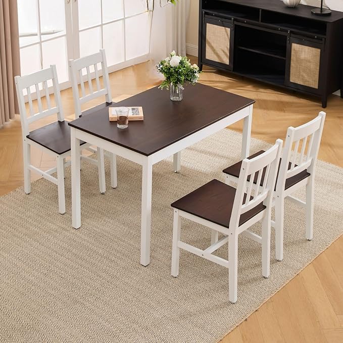 Dining Table Set for 4, 5 - Piece Kitchen Table Set 42.5 Inch Rectangular Dining Table with Chairs Solid Wood Dining Set for Kitchen/Dining Room,Home, Small Space, Apartment, Walnut