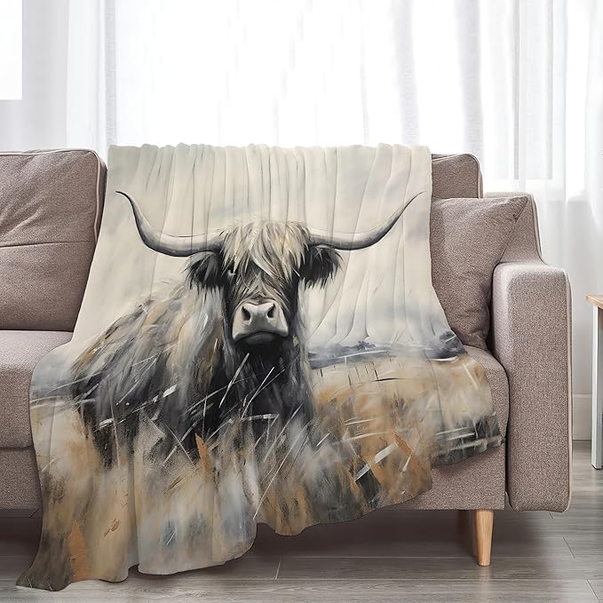Highland Cow Blanket Farm Cow Throw Blanket Highland Cow Gifts and Decor Farm Animal Blanket for Women Men Girls Boys Soft Warm Cozy Fleece Blanket for Couch Sofa Bed 80"x60"