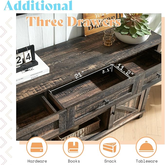 AMERLIFE Farmhouse TV Stand for Televisions up to 65 Inchs, Entertainment Center with Sliding Barn Doors and Storage Drawers, 59" TV Stand with Cabinets, Rustic Oak Black