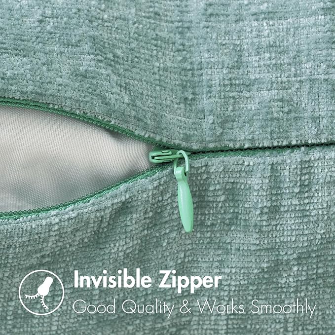 MIULEE Pack of 2 Couch Throw Pillow Covers 20x20 Inch Soft Aqua Green Chenille Pillow Covers for Sofa Living Room Solid Dyed Pillow Cases