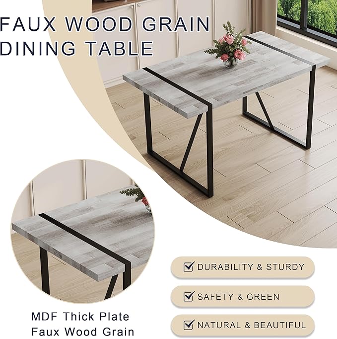 Dining Table Chairs Set for 4, Modern Rectangular Dining Room Table Set Upholstered Dining Chairs 55" Dinner Table Set for Kitchen (Grey Table & Grey2 Chairs, 55 inch Table + 4 Chairs)