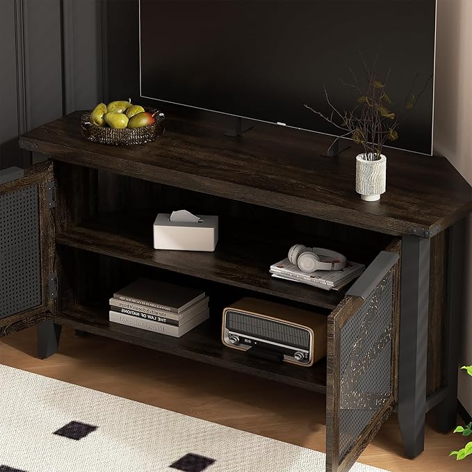 VFK Farmhouse Corner TV Stand for 50 Inch TV, Rustic Entertainment Center with Storage, Space-Saving Media Console Table for Living Room & Bedroom