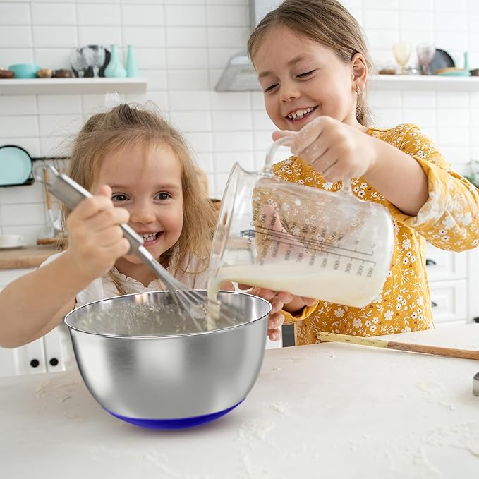 Stainless Steel Mixing Bowls with Lids – Set of 5 Large Nesting Metal Bowls for Kitchen, Baking, Cooking, Food Prep & Storage, Non-Slip Base, Dishwasher Safe,Blue