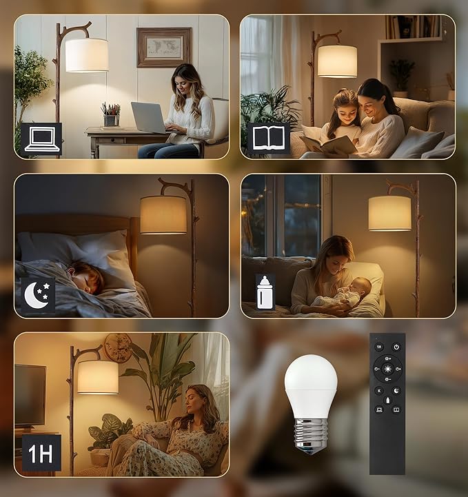 OYEARS Retro Farmhouse Floor Lamp for Living Room with Remote Rustic Standing Lamps Tree Trunk Deco Modern Country Vintage Wood Floor Lamp（Brown,Bulb Included）