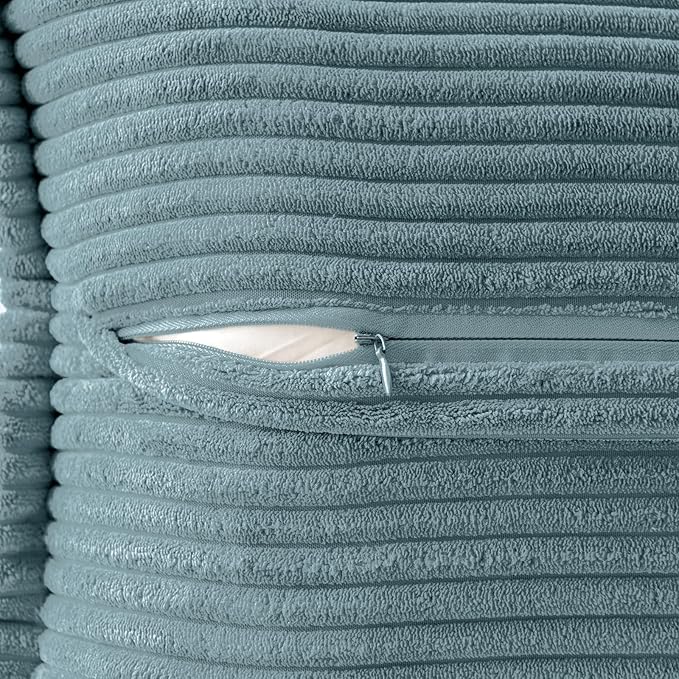 MIULEE Decorative Throw Pillow Covers for Couch Bed Livingroom 20x20 Inch Set of 2 Dusty Blue Boho Accent Throw Pllows Broadside Striped Patchwork Soft Corduroy Summer Coastal Pillowcases