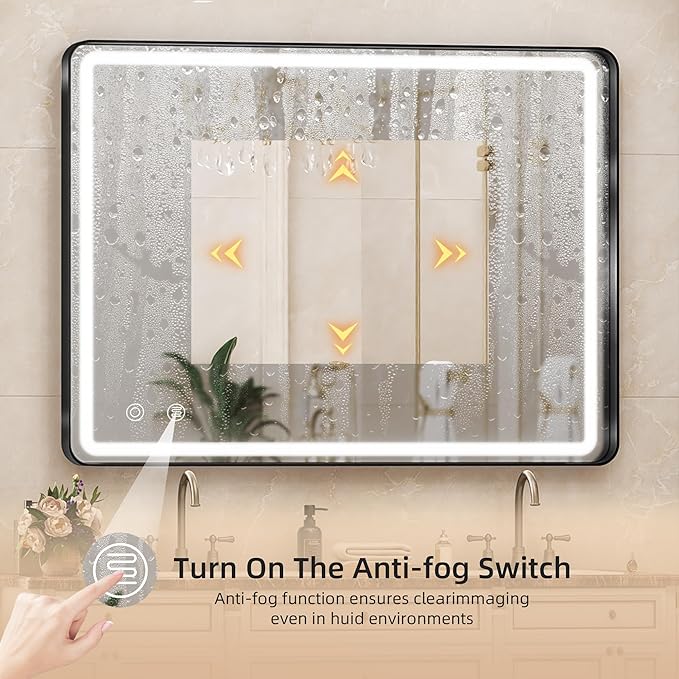 Hasipu LED Bathroom Mirror with Lights 40 x 26 Inch, Black Metal Frame Light Mirror for Vanity Anti-Fog, Dimmable, 3 Colors (Horizontal/Vertical)