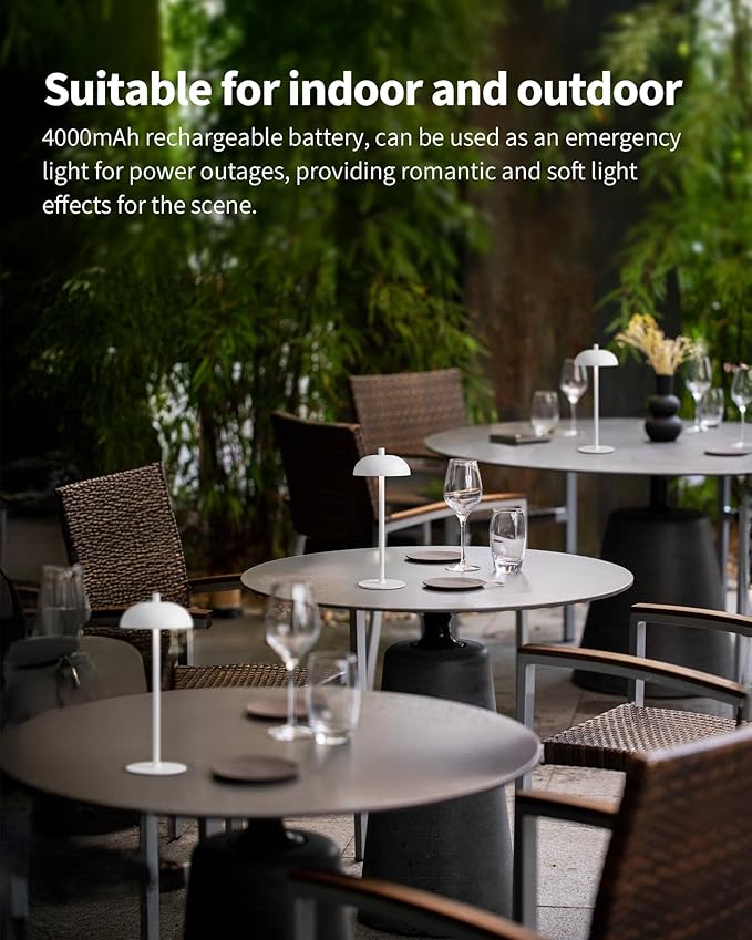 Cordless LED 12" Small Table Lamps Set of 2, Modern Portable Desk Lamp, 3 Color Dimming Rechargeable Battery Lights, for Bedroom, Outdoor, Restaurant, Bedside, Baby Night Light, Gifts (White)