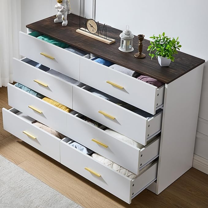 LIDYUK White Dresser for Bedroom, 8 Drawer Dressers & Chests of Drawers, Modern Wood Dresser, 48 Inches Wide Chest of Drawers for Bedroom, Hallway, Living Room