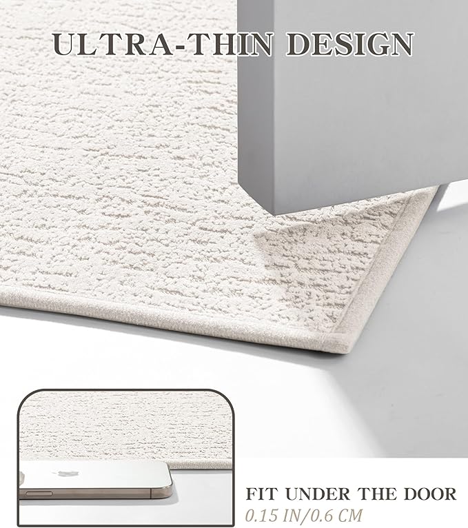 chakme Bathroom Rug Sets 5 Piece, Ultra Thin Bath Mat Quick Dry Bath Mat Set, Absorbent Bath Mat for Bathroom Non Slip Machine Washable, (White, 5 Piece)