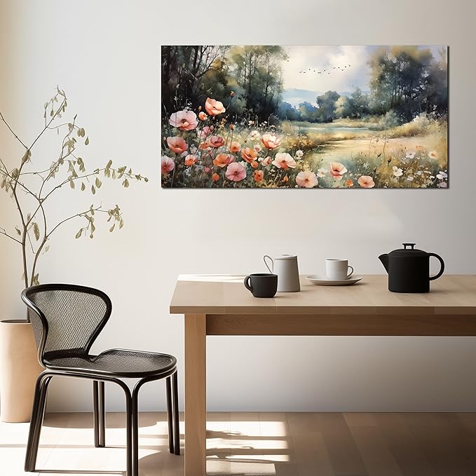 Large Artwork Canvas Wall Art for Living Room Bedroom Decor Wall Painting Modern Country Road Main Picture Image Decorative Painting with Frame Can be Directly Hung Decor Size 20x40