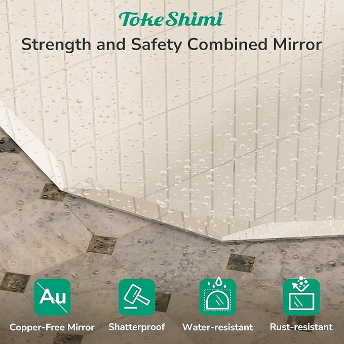 TokeShimi 20x28 Irregular Wall Mirror Beveled, Frameless Mirror Bathroom Stylish, Shatterproof Decorative Oval Bathroom Vanity Mirrored Round Modern for Living Room, Entryway, Restroom