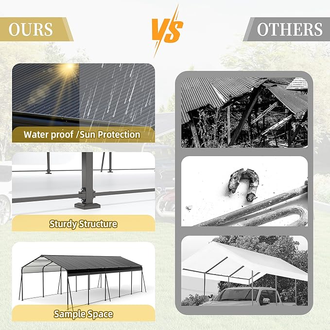 KEIKI 13 x 26.5 FT Metal Carport for 2 Cars, Heavy-Duty Steel Car Canopy with Scratch-Proof Film & Kit, Outdoor Metal Garage Shelter for Cars, Trucks, Boats, RV