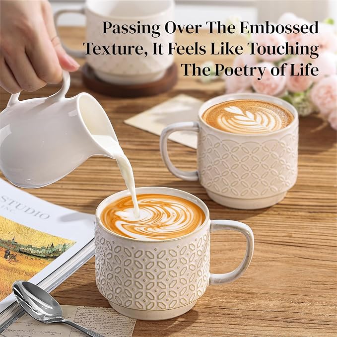 DOWAN 12oz Coffee Mugs Set of 4, Ceramic Coffee Mugs, Mugs Features A Relief Kiln-Change Technique, Microwave Safe, Thick-Walled Design for Heat Retention, Office and Home Use