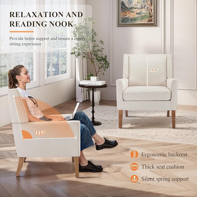 Accent Chairs for Living Room, Mid-Century Wooden Fabric Living Room Chairs, Arm Chair, Side Chairs for Living Room, Bedroom, Reading Nook