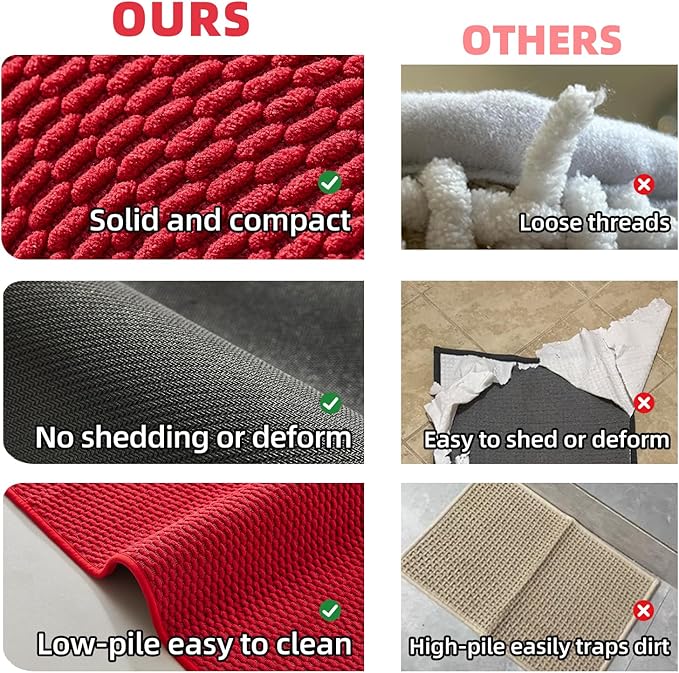 Large Bathroom Rugs Non Slip Washable Bath Rugs Super Absorbent Bathroom Rug Thin Quick Dry Low Pile Bath Mats, Red 36"x48"