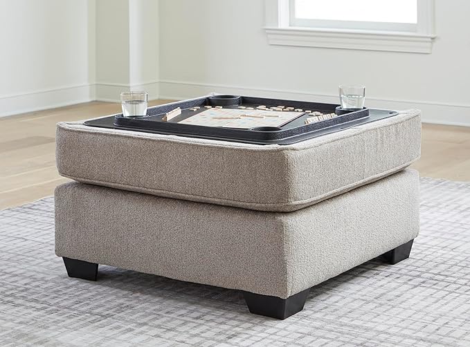 Signature Design by Ashley Claireah Casual Square Storage Ottoman with Removable Lid, Light Brown