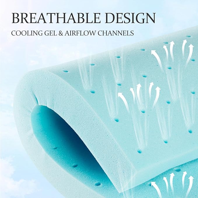 3 Inch Memory Foam Mattress Topper Twin, Mattress Pad Gel Infused Foam Bed Topper, Ventilated Soft Blue,Full Size