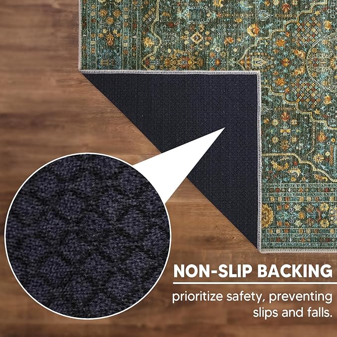 Keen Home Design 9x12 Rug - Machine Washable Area Rug with Non-Slip Backing, Ideal for Living Room, Dining Room, Bedroom - Vintage, Easy Clean, Durable, Low Pile Rug - (9' x 12')