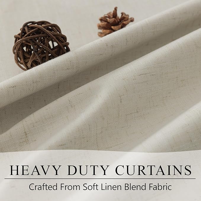 Long Black Out Curtains 108 Inch Length 2 Panel Complete Blackout Full Light Blocking Heat Winter Cold Thermal Insulated Neutral Linen Drape for Bedroom Living Room Cloth Canvas Textured 9 FT Beige