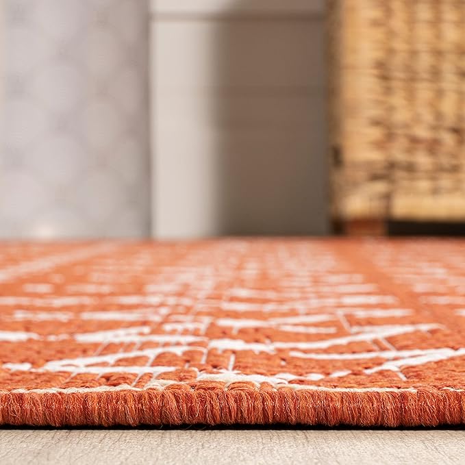 JONATHAN Y SMB108P-5SQ Ourika Moroccan Geometric Textured Weave Indoor Outdoor Area Rug, Bohemian Rustic Scandinavian Easy Cleaning,Bedroom,Kitchen,Backyard,Patio, Orange/Cream, 5' Square