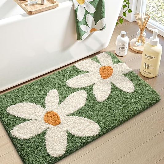 LUMI Bathroom Rug 20x32, Soft Absorbent Microfiber Bath Mats, Non-Slip Machine Wash Bath Mats for Bathroom, Shower and Bathtub Floor, Daisy