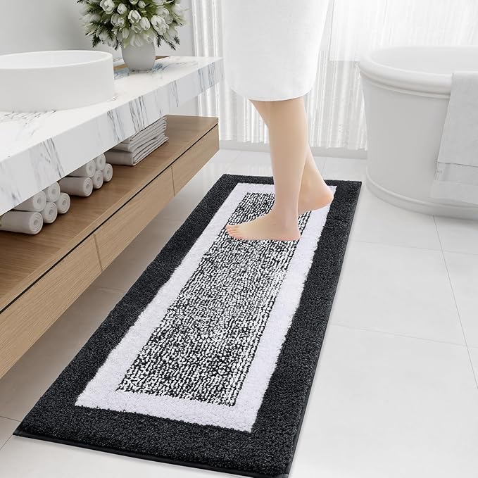 OLANLY Bathroom Rugs 47x20, Extra Soft and Absorbent Microfiber Bath Mat, Non-Slip, Machine Washable, Quick Dry Shaggy Bath Carpet, Suitable for Bathroom Floor, Tub, Shower (Runner, Black)
