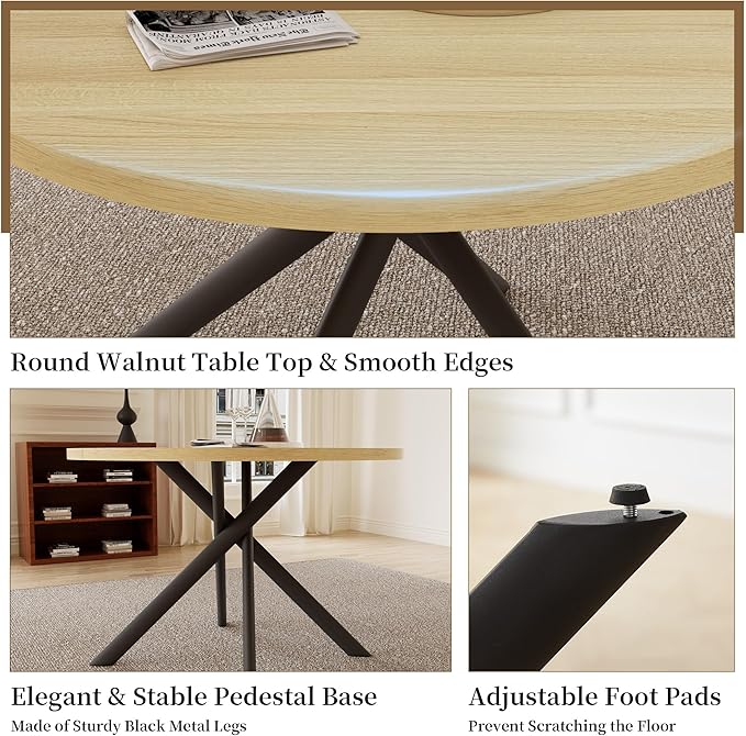 45.3 Inch Modern Round Dining Table for 4, Space-Saving Dinette with Carbon Steel Legs for Home Kitchen Apartment(Cream Table)