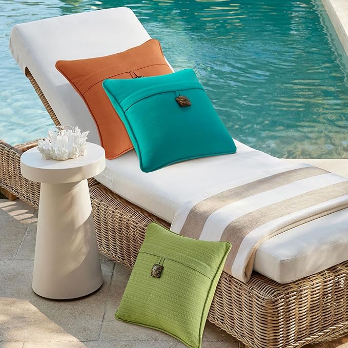 Outdoor Decorative Pillows with Coconut Button Pack of 4, 16" x 16" Outdoor Pillow Set for Couch Bed Throw Patio Sofa, Peacock Blue