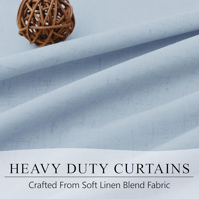 Light Blue Linen Curtains for Bedroom 63 Inch Length 2 Panel Cute Blackout Textured Darkening Light Heat Reducing Curtains for Kids Room Teen Girls Nursery Breakfast Nook Sky Blue Drape 63 Long Window