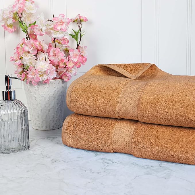 Superior Egyptian Cotton Pile Bath Sheet Set of 2, Ultra Soft Luxury Towels, Thick Plush Essentials, Absorbent Heavyweight, Guest Bath, Hotel, Spa, Home Bathroom, Shower Basics, Rust