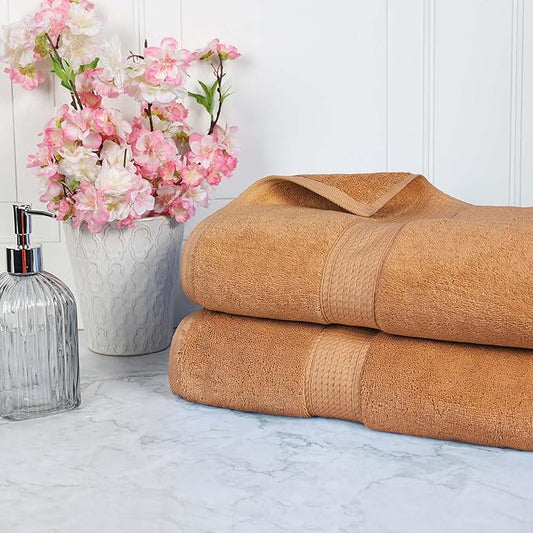 Superior Egyptian Cotton Pile Bath Sheet Set of 2, Ultra Soft Luxury Towels, Thick Plush Essentials, Absorbent Heavyweight, Guest Bath, Hotel, Spa, Home Bathroom, Shower Basics, Rust