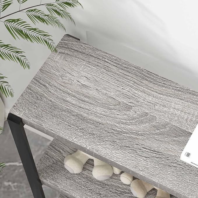 FOLUBAN 3 Tier Bookshelf, Industrial Wood and Metal Book Shelf and Bookcase, Short Book Case for Office Living Room Bedroom, Light Grey