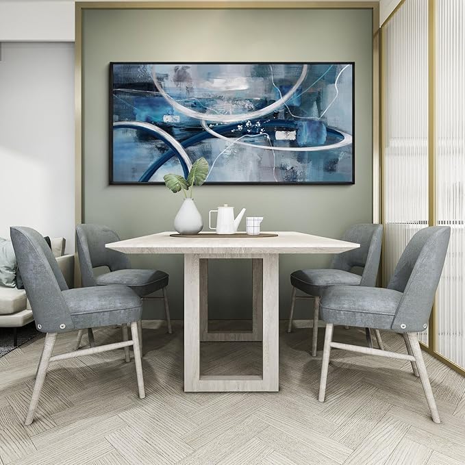 XLSJERST Large Abstract Canvas Wall Decor - Modern Living Room Wall Art Elegant Combination of Tones Black and White Gray Background Blue Gradient Picture Size 29x58