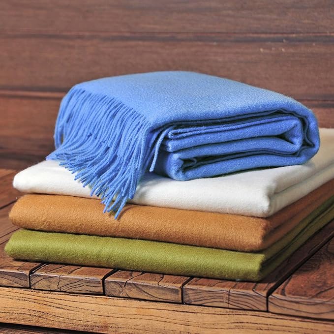 CUDDLE DREAMS Premium Cashmere Throw Blanket with Fringe, Luxuriously Soft (Porcelain Blue)