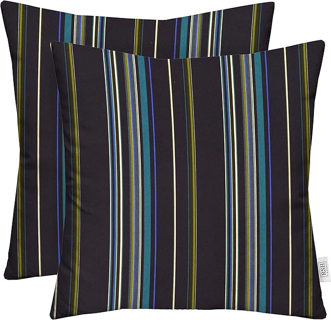 RSH DECOR: Sunbrella Square Throw Pillows Set of 2 | 24" x 24" | Water and Fade-Resistant Performance Fabric | Outdoor Pillow Covers with Down-Alternative Inserts | Stanton Lagoon
