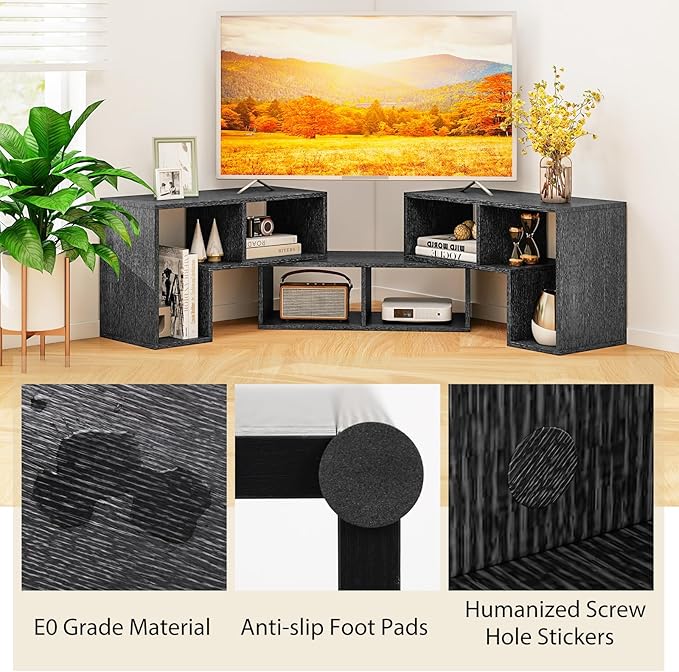 Tangkula 3 Pieces Console TV Stand, Free-Combination Entertainment Center for 50 55 60 65 Inch TV, Minimalist Modern TV Table Media Stand, DIY Open Storage Bookcase for Living Room (Black Wood Grain)